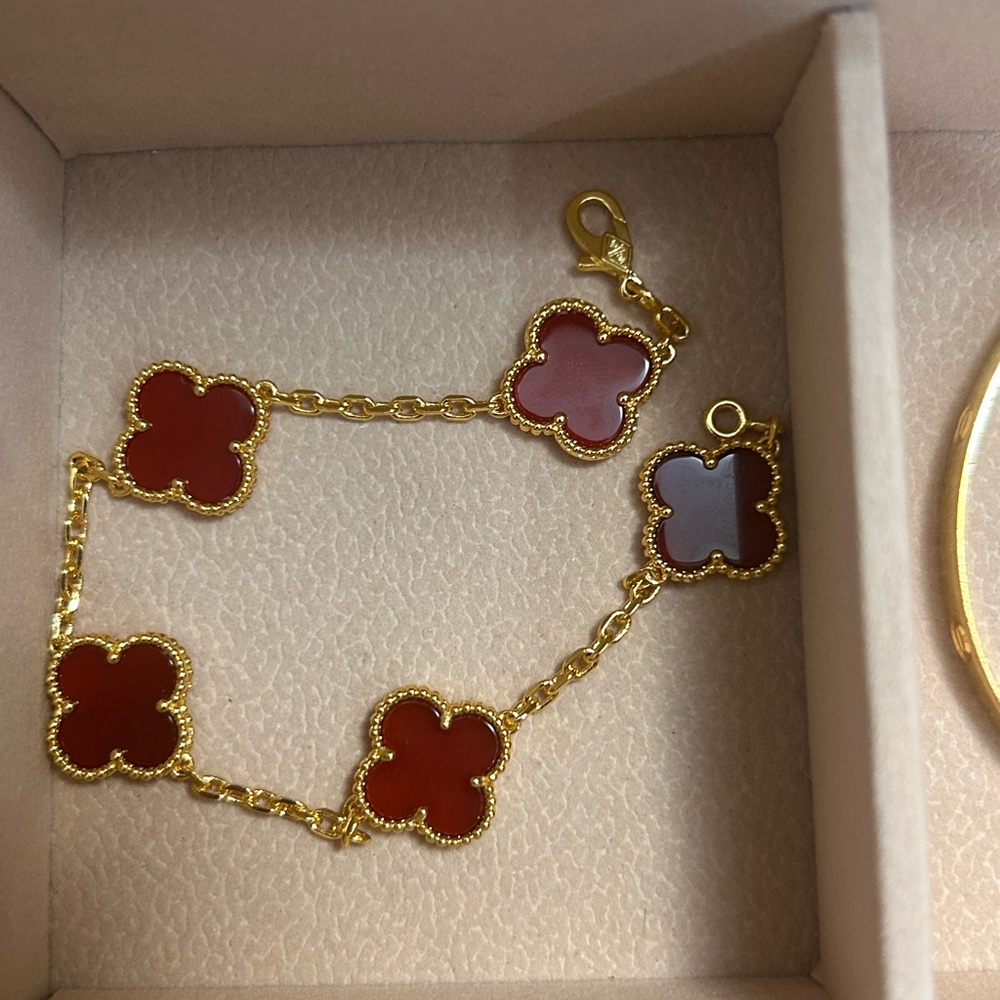 Gold Plated Red Clover Bracelet